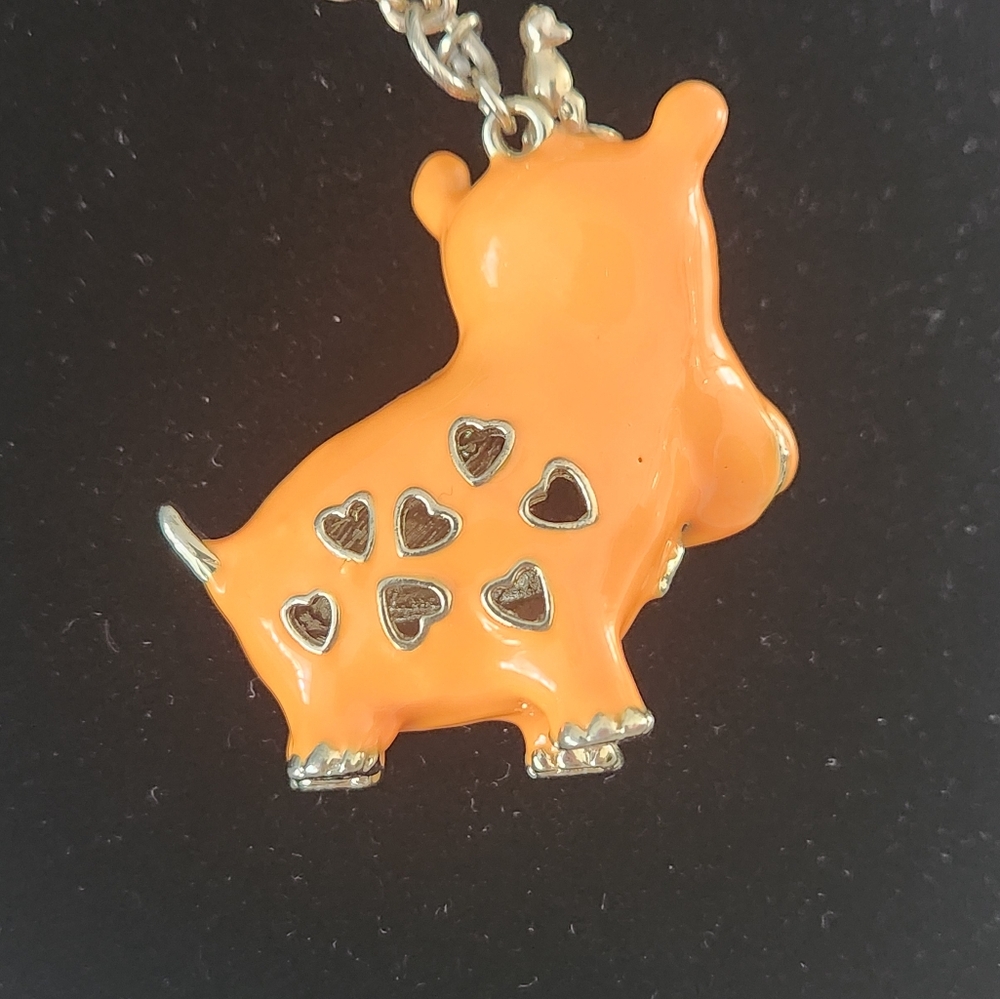 Beeline Vintage Mod Enamal Orange Hippo Circa 60's 70’s Gold Tone Necklace - Picture 2 of 8